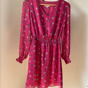 LOFT Vibrant Pink Floral V-Neck Dress